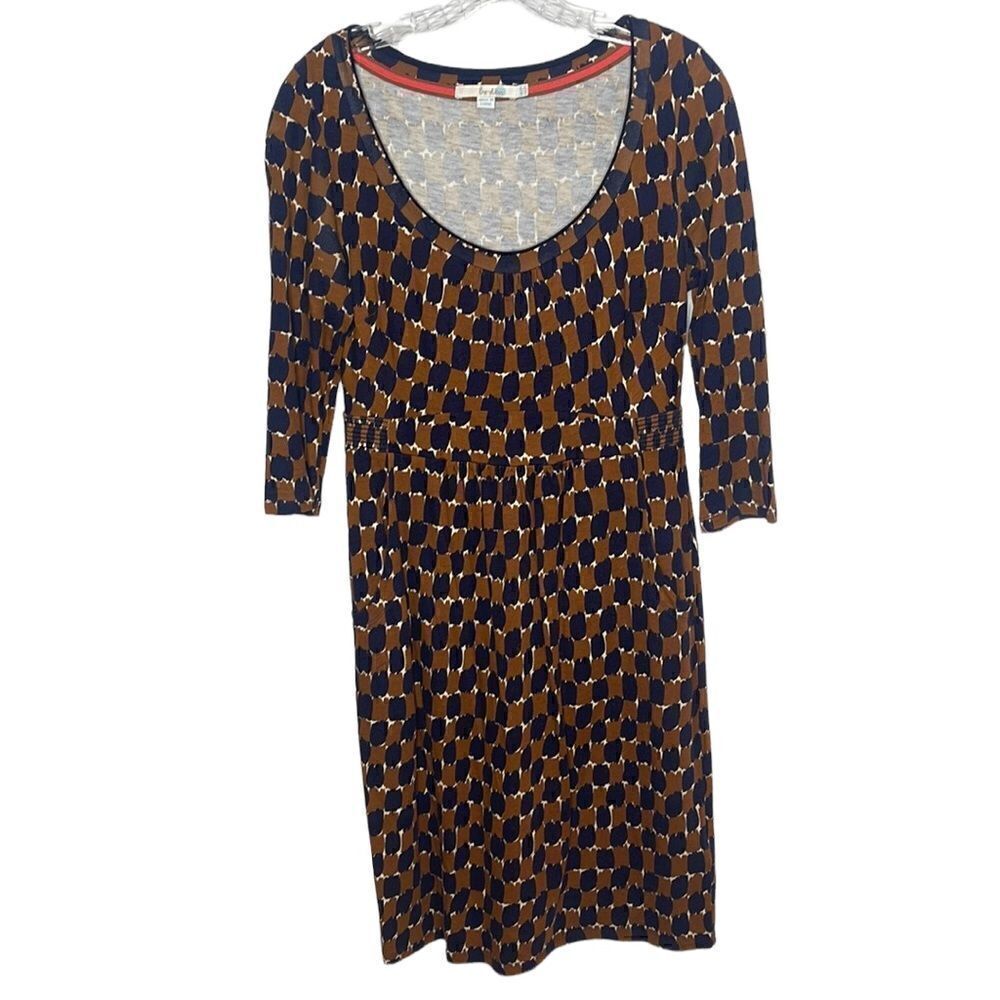 Boden Navy and Brown Geometric Print Dress. Size 6R.